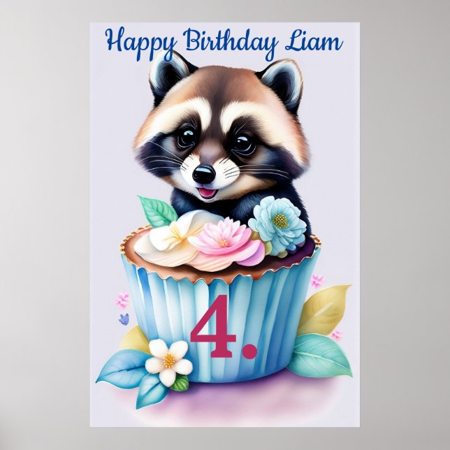 Poster Waschbär mit Cupcake (Frente)
