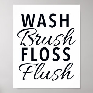 Poster WASH BRUSH FLOSS Sinal de Banheiro