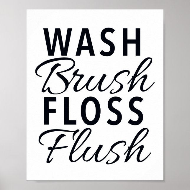 Poster WASH BRUSH FLOSS Sinal de Banheiro (Frente)