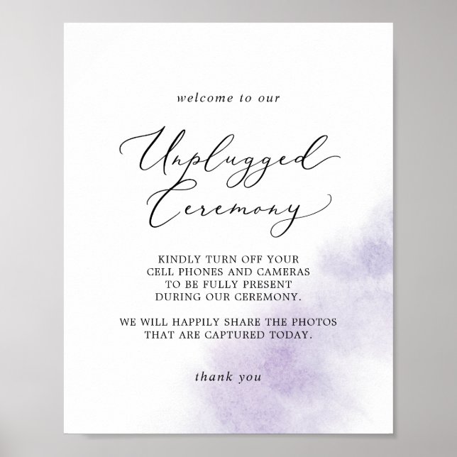 Poster Wash de Aquarela | Purple Unplugged Ceremony Sign (Frente)