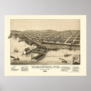 Poster Washburn, WI Panoramic Map - 1886