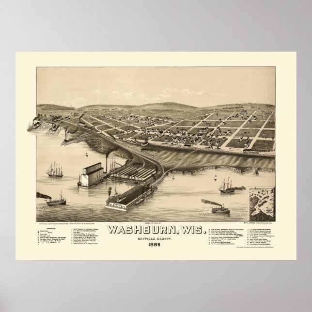 Poster Washburn, WI Panoramic Map - 1886 (Frente)