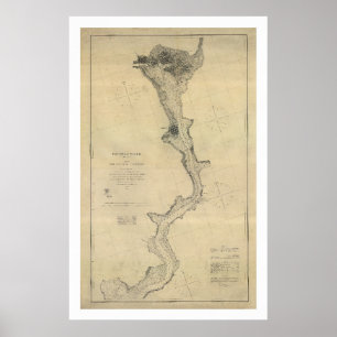 Poster Washington DC do mapa do Rio Potomac - 1864