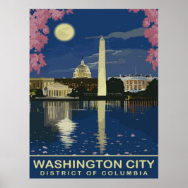 Poster Washington DC, Reflexos de Água à Noite, Viagem