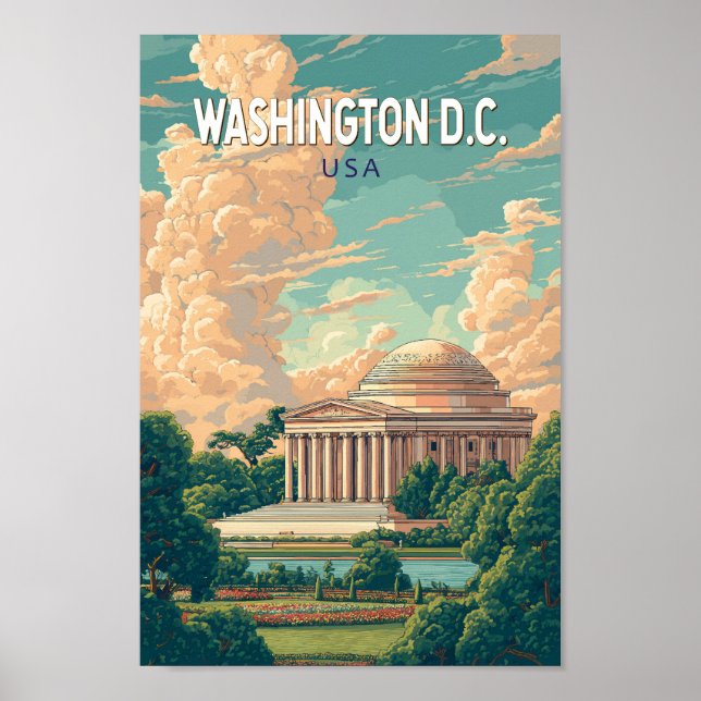 Poster Washington DC Thomas Jefferson Memorial Viagem Art (Frente)