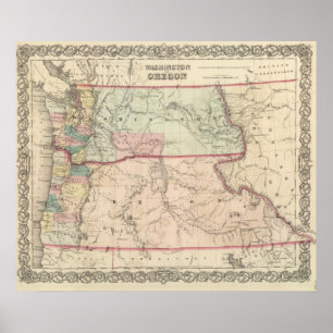 Pôster Washington e Oregon e Idaho e Montana