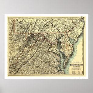 Poster Washington & mapa atlântico 1883 da estrada de
