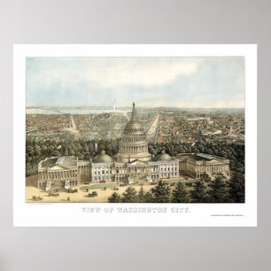 Poster Washington, mapa panorâmico da C.C. - 1857