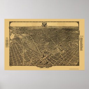 Pôster Washington, mapa panorâmico da C.C. - 1922
