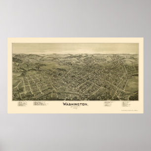 Pôster Washington, mapa panorâmico do PA - 1897