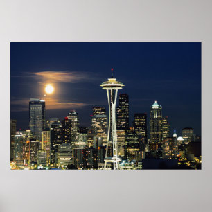 Poster Washington, Seattle, Silhueta à noite do Kerry 1