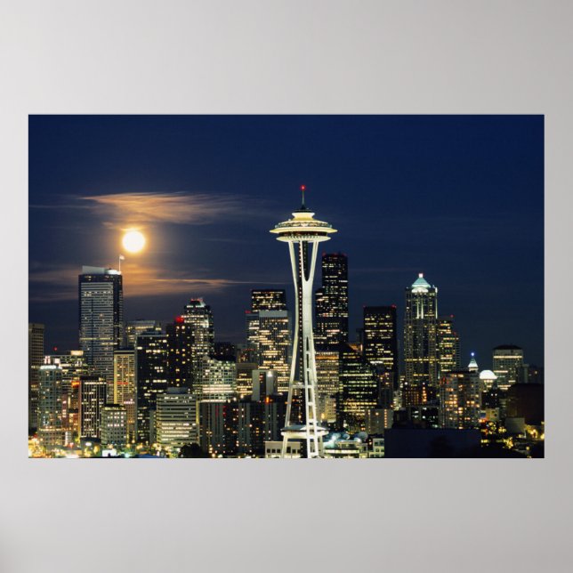 Poster Washington, Seattle, Silhueta à noite do Kerry 1 (Frente)