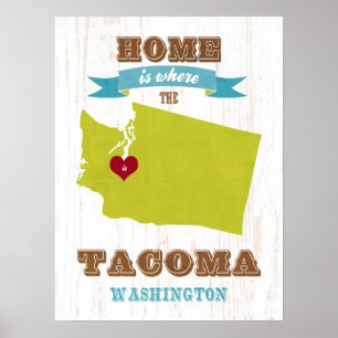 Poster Washington State Map Art - Love Tacoma Art