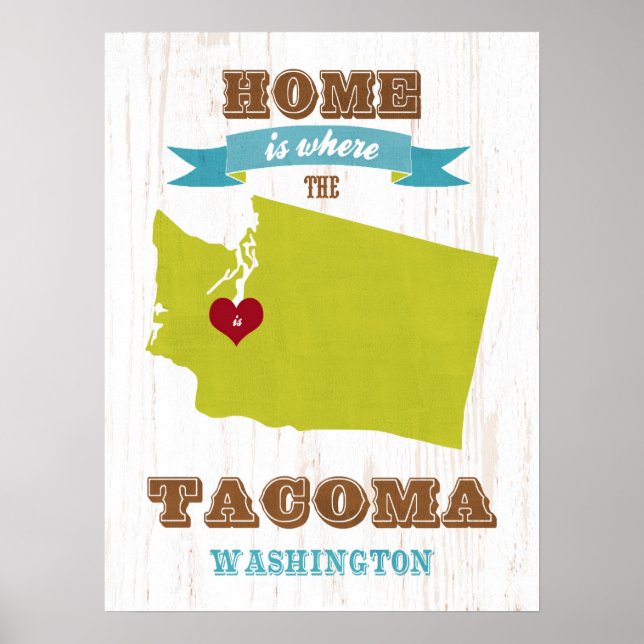 Poster Washington State Map Art - Love Tacoma Art (Frente)
