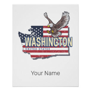 Pôster Washington State United States Map USA Souvenir