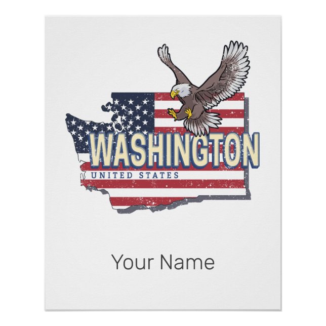 Pôster Washington State United States Map USA Souvenir (Frente)