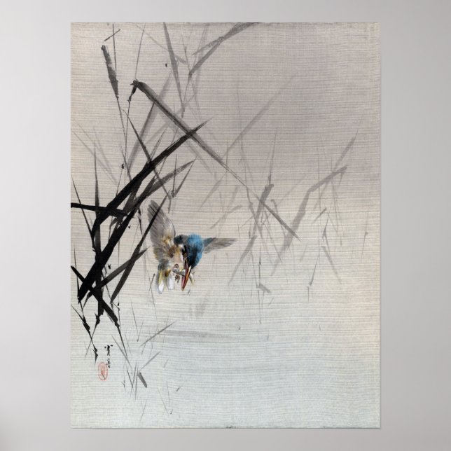 Poster Watanabe Seitei Pássaros Capturando Peixes Entre S (Frente)