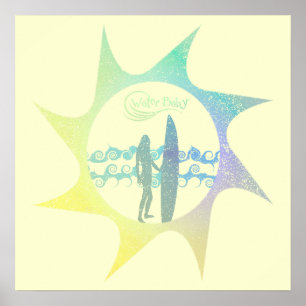 Pôster Water Baby Sun Distressed Surf