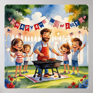Poster Watercolor 4° do CHURRASCO da Família de julho