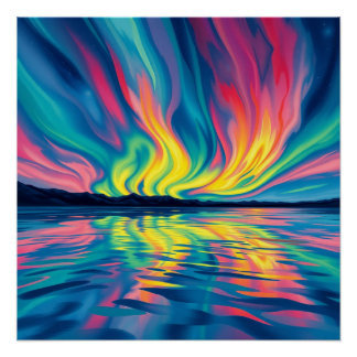 Pôster watercolor abstract aurora borealis