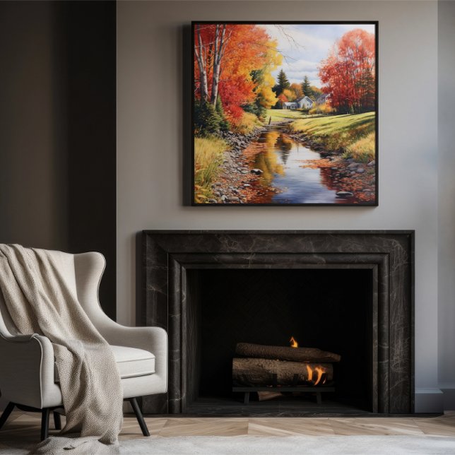 Poster Watercolor Art Autumn Creek Em Vermont (Criador carregado)