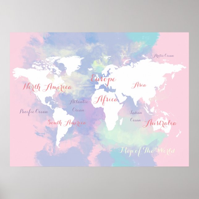 Pôster watercolor atlas . map of the world geographic (Frente)