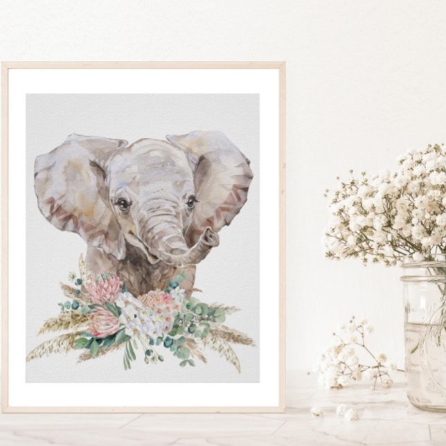 Poster Watercolor Baby Elephant Nursery Tropical Boho (Criador carregado)