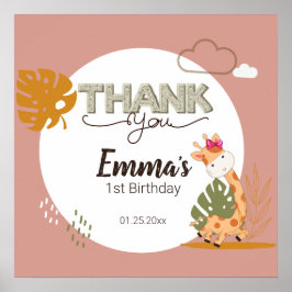 Poster Watercolor Baby Giraffe, Safari Animal Birday