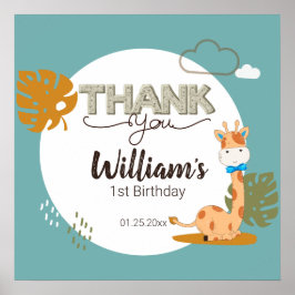 Poster Watercolor Baby Giraffe, Safari Animal Birday