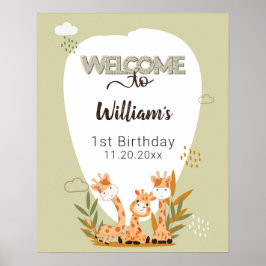 Poster Watercolor Baby Giraffe, Safari Animal Birday