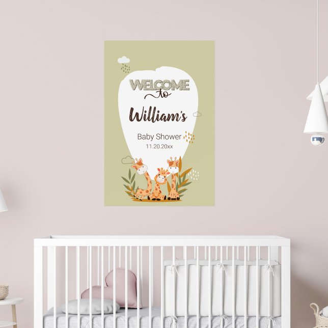 Poster Watercolor Baby Giraffe,Welcome To Baby Shower  (Berçário 2)