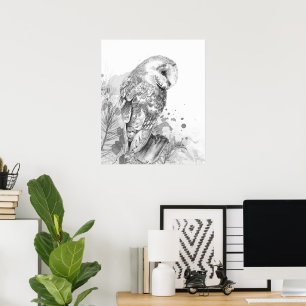 Poster Watercolor Barn Owl Bird Willife Nature Art
