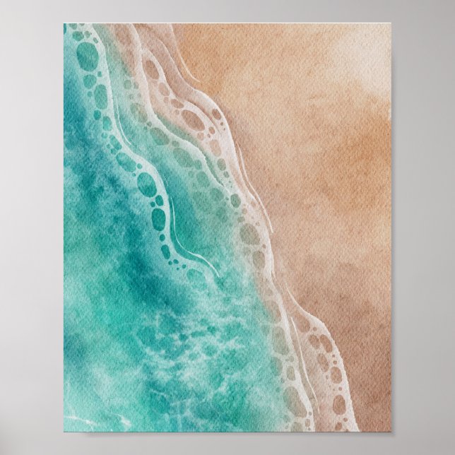 Poster Watercolor Beach Ocean Waves Coastal (Frente)