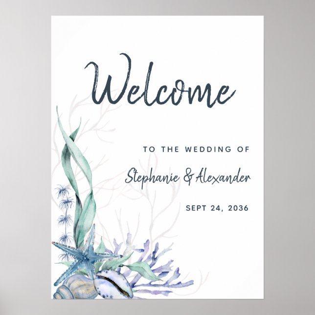 Poster Watercolor Beach Ocean Weding (Frente)