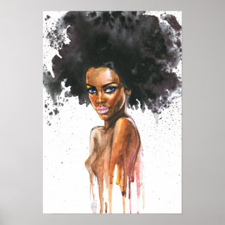 Poster Watercolor beautiful African woman,