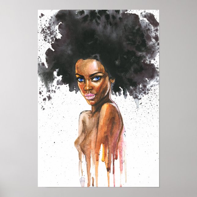 Poster Watercolor beautiful African woman, (Frente)