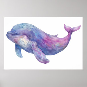Poster Watercolor Beluga Baleia Pequena