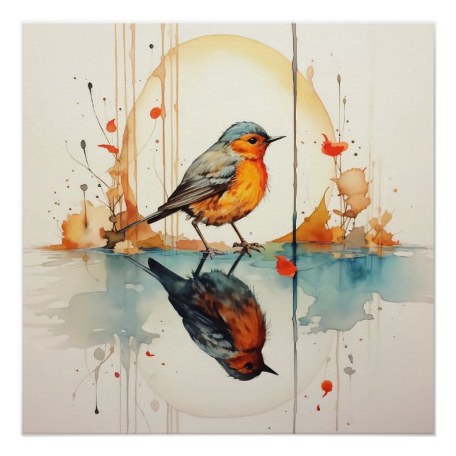 Pôster Watercolor Bird: Detalhes Adoráveis no Minimalismo (Frente)