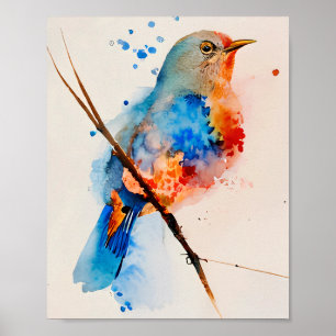 Poster Watercolor Bird Painting Canvas Wall Art Blue Bird