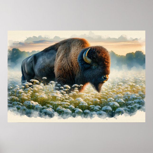 Poster Watercolor Bison White Willows (Frente)