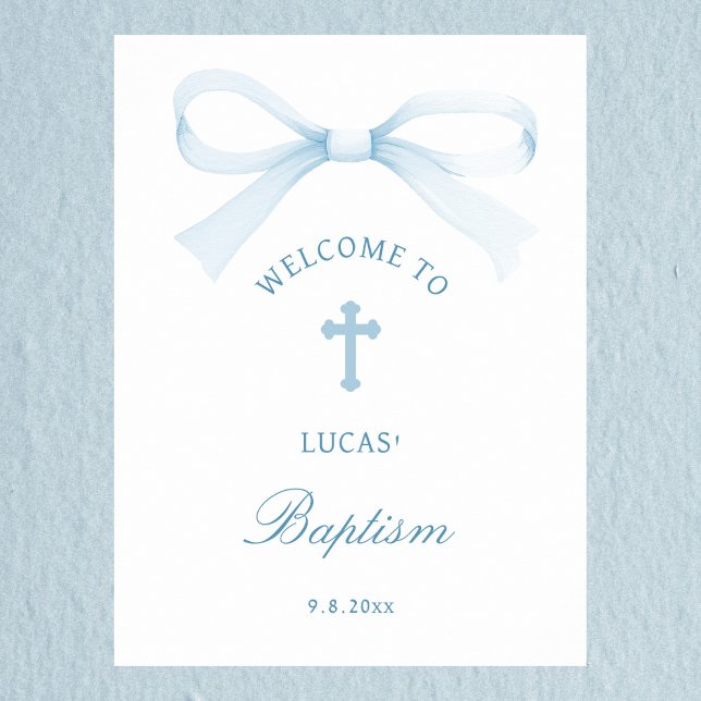 Poster Watercolor Blue Bow Baptism Welcome (Criador carregado)