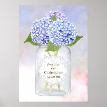 Watercolor Blue Hydrangeas e Casamento Mason Jar