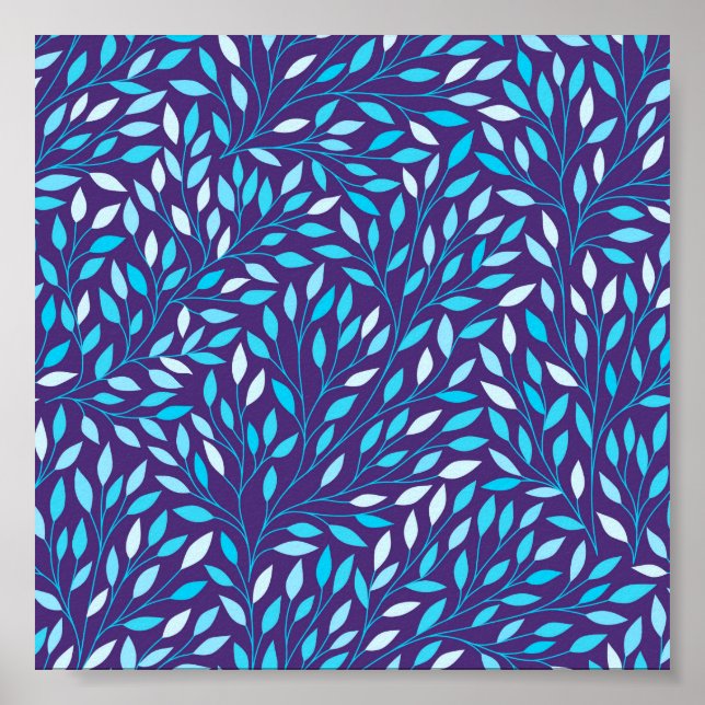 Poster Watercolor Blue Leaves (Frente)