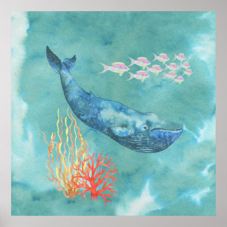 Pôster Watercolor Blue Whale ID368