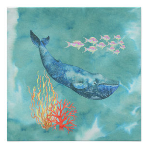 Pôster Watercolor Blue Whale ID368
