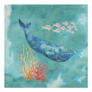 Pôster Watercolor Blue Whale ID368