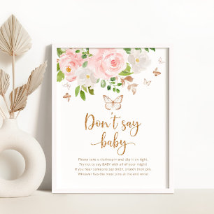 Poster Watercolor Blush gold floral Não diga jogo de beb