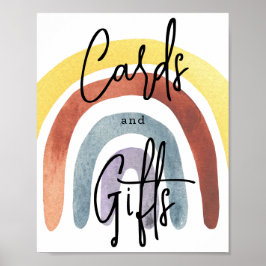 Poster Watercolor Boho Cartão arco-íris e presentes poste
