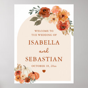 Poster Watercolor Boho Fall Pumpkin Sinal de Boas-vindas