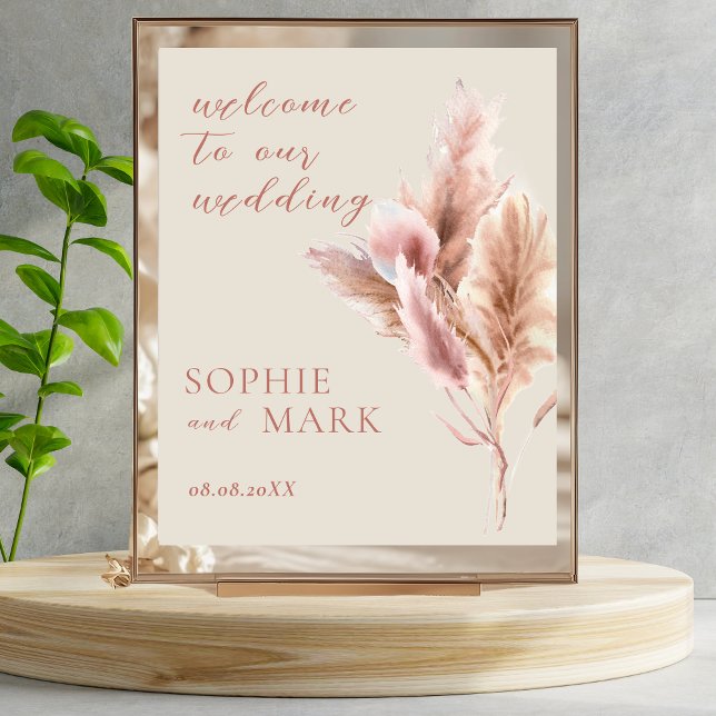 Poster Watercolor Boho Pampas Grass Welcome Wedding (Criador carregado)